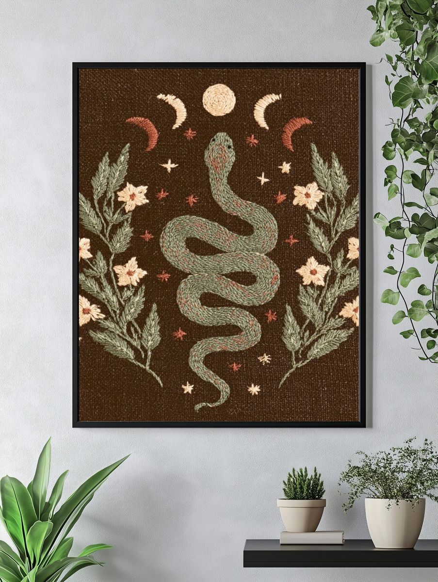 Celestial Snake Embroidery Print. — room view 4