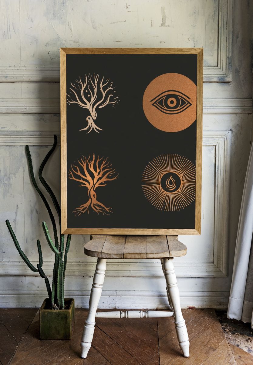 Mystic Tree Symbols Bohemian Print. — room view 1