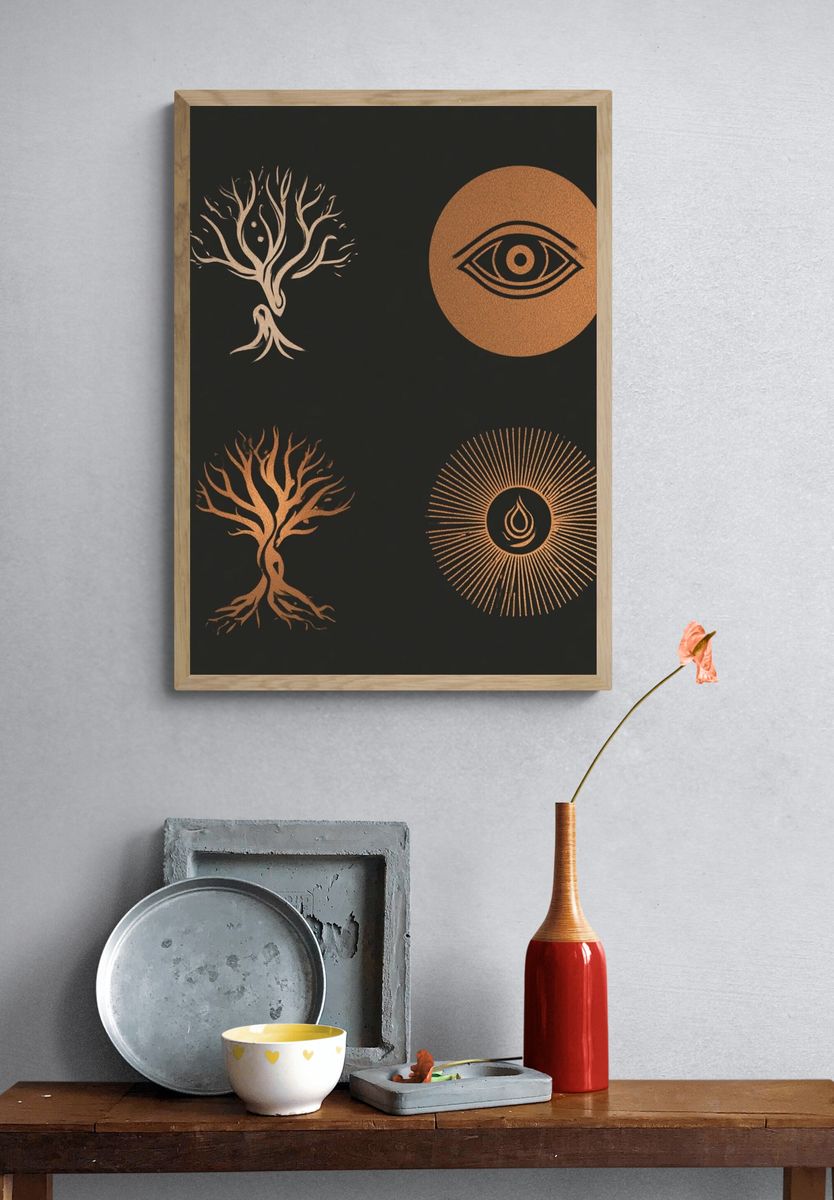 Mystic Tree Symbols Bohemian Print. — room view 3