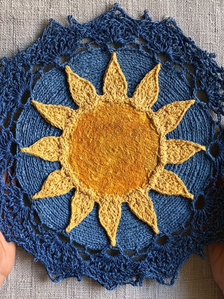Crocheted Sun Textile Poster. poster detail