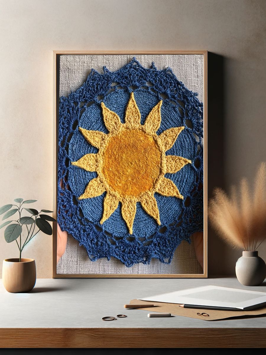 Crocheted Sun Textile Poster. — room view 2