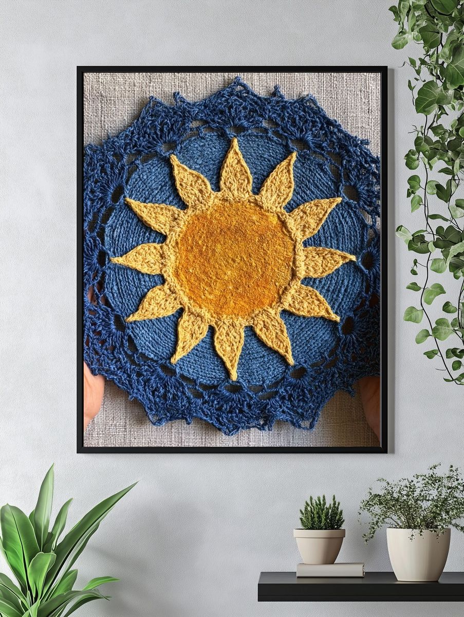 Crocheted Sun Textile Poster. — room view 4