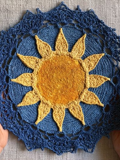 Crocheted Sun Textile Poster.