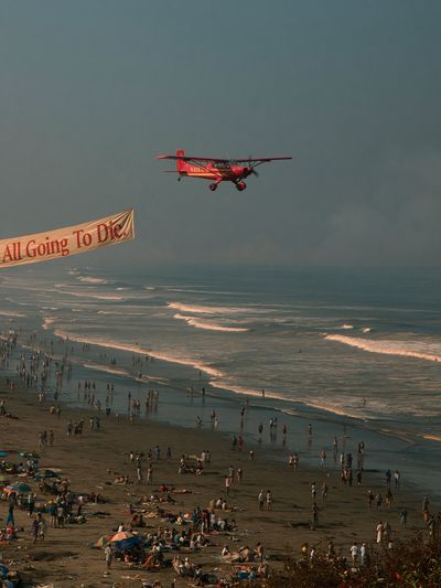 Beach Banner Helicopter Photography Poster. poster