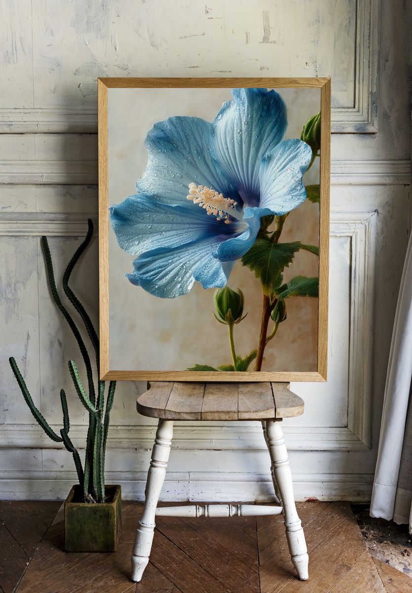 Blue Hibiscus Botanical Print. — room view 1