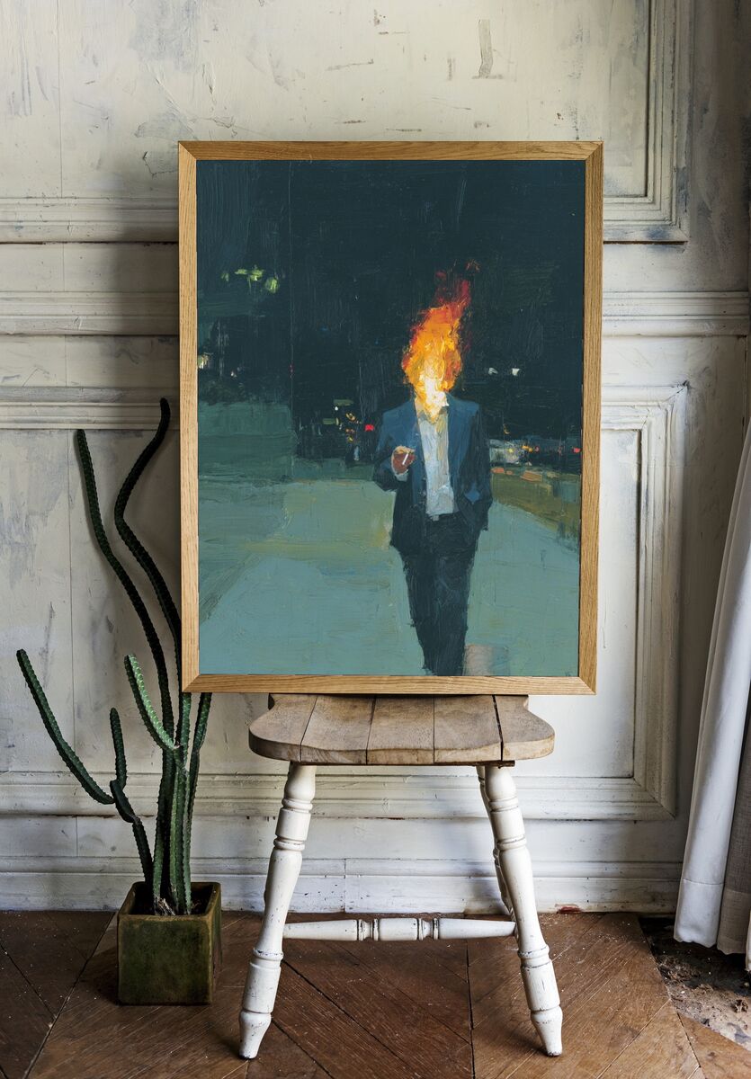 Burning Head — Contemporary Art Print. room preview