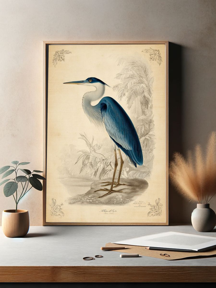 Blue Heron — Vintage Print. — room view 2