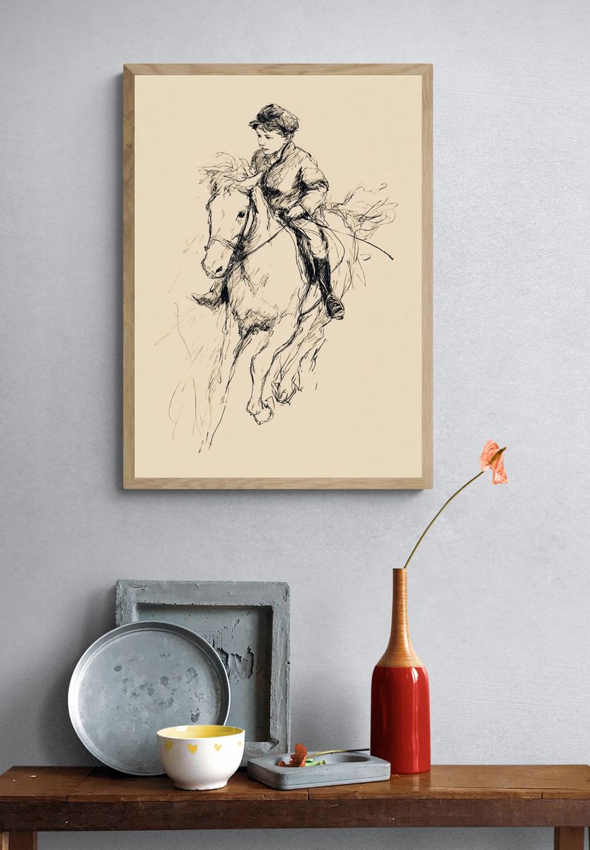 Boy Riding Horse — Fine Art Print. — room view 3