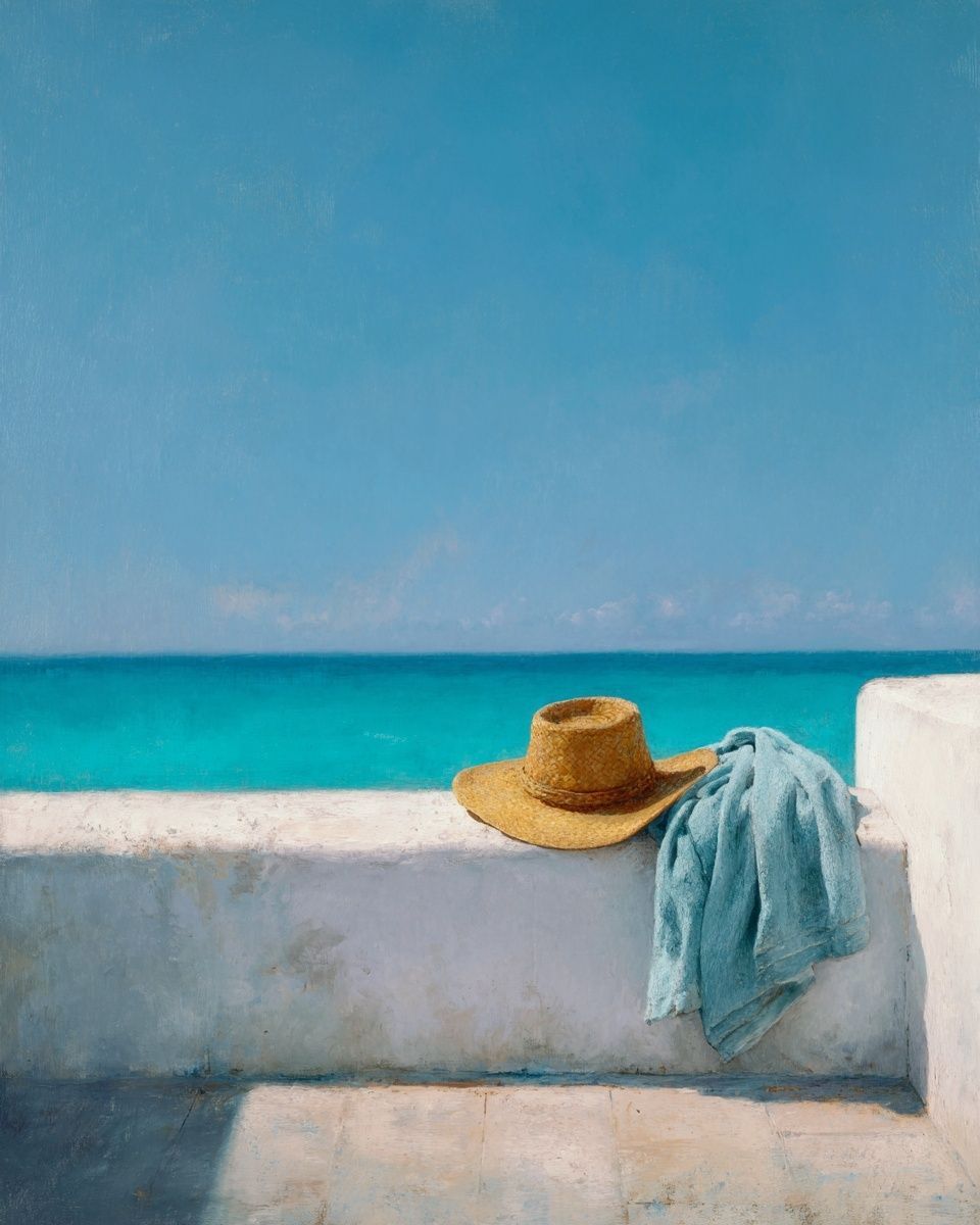 Beach Hat and Towel — Fine Art Print. poster detail