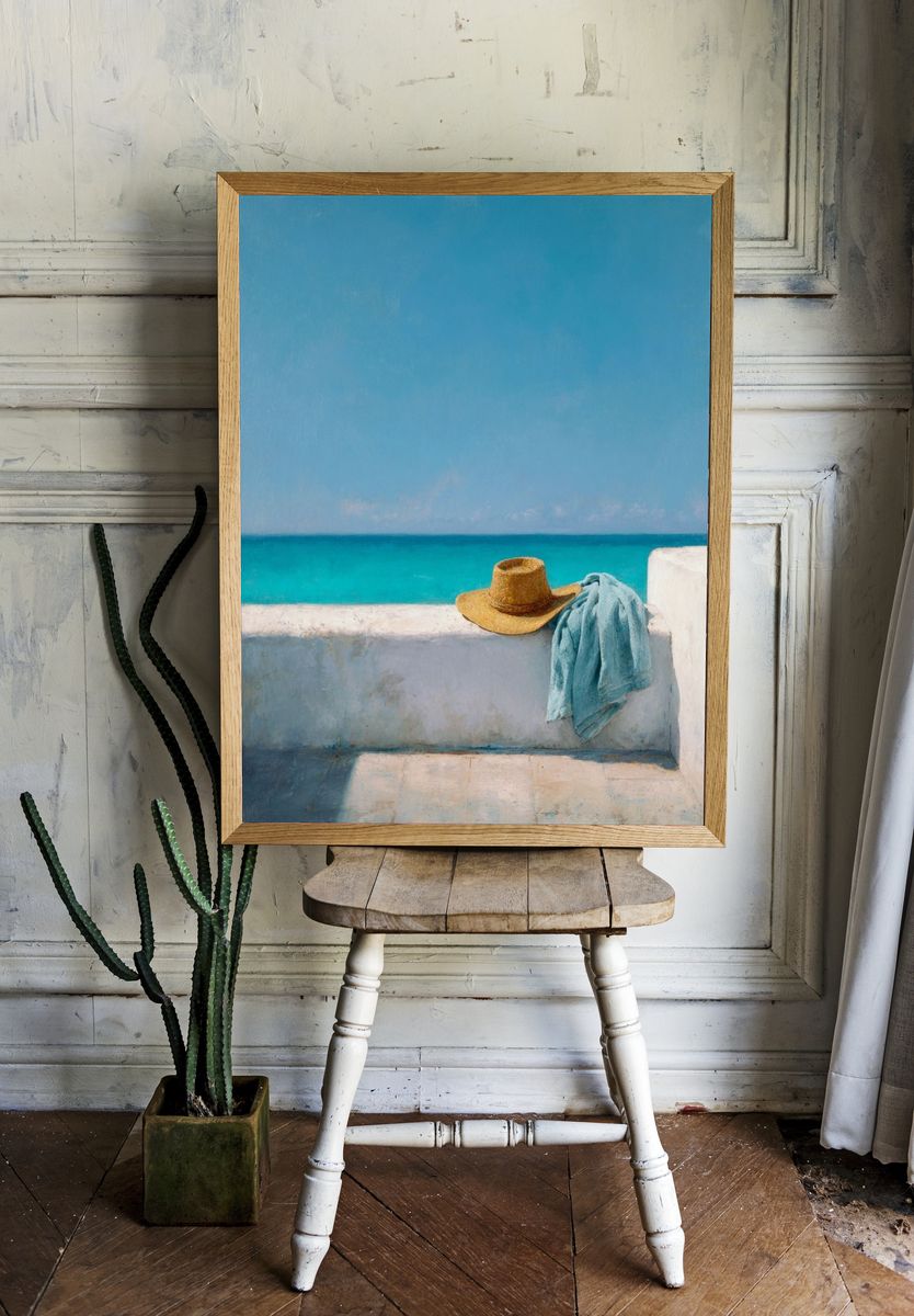 Beach Hat and Towel — Fine Art Print. — room view 1