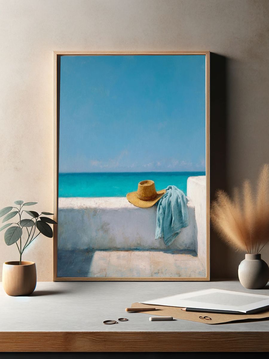 Beach Hat and Towel — Fine Art Print. — room view 2