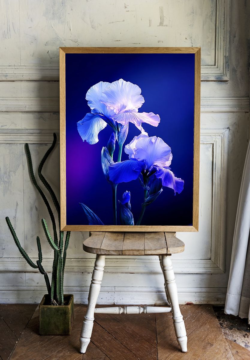 Blue Iris Flowers — Botanical Print room preview