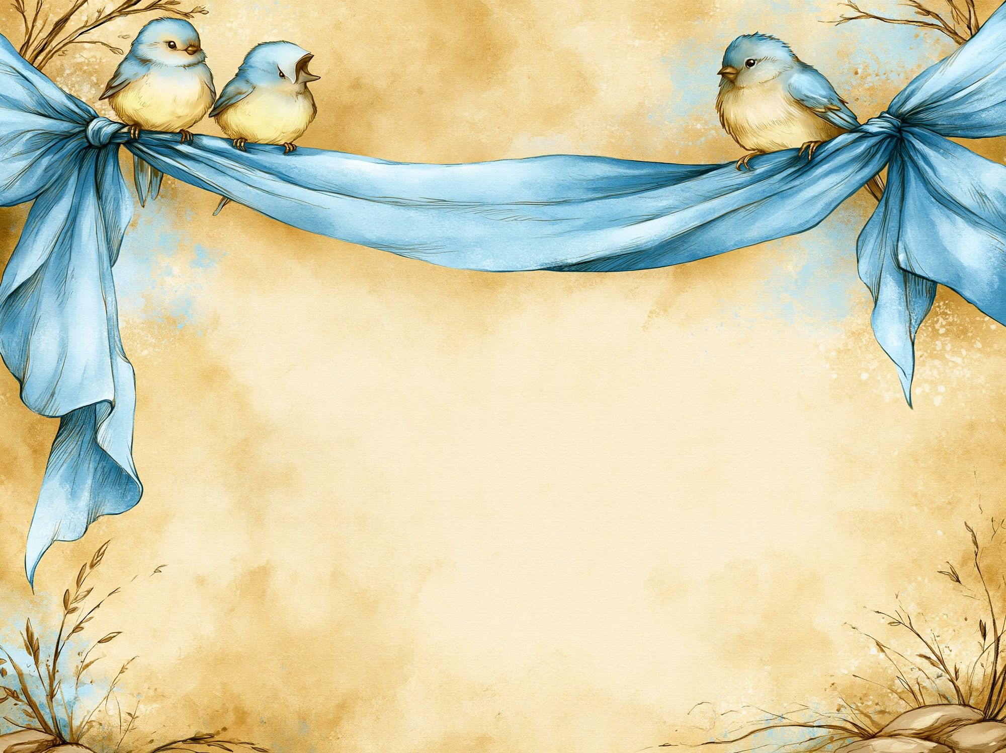 Bluebirds on Ribbon Watercolor Poster. poster — illustration art