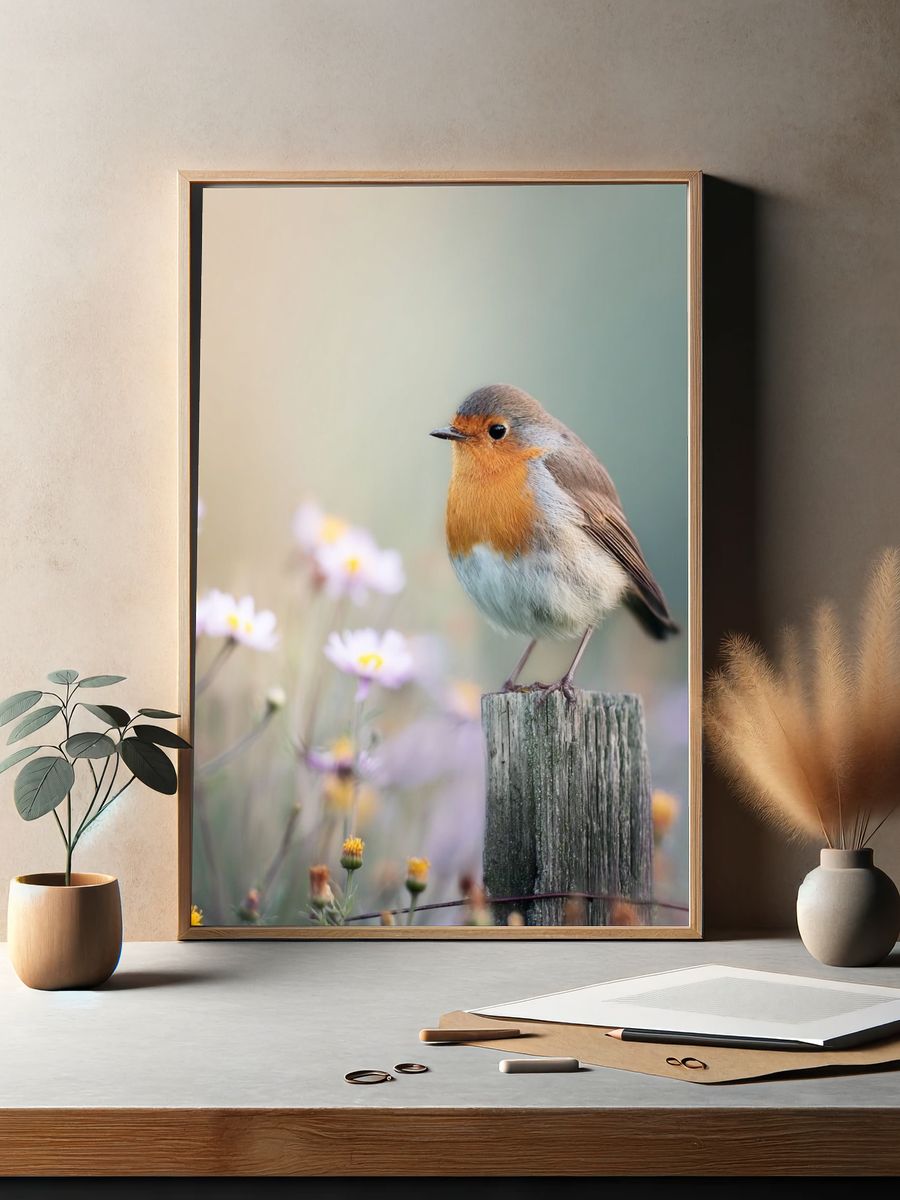 Robin Bird in Bloom — Photography Print. — room view 2