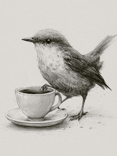 Bird and Coffee Cup Illustration Poster. poster print