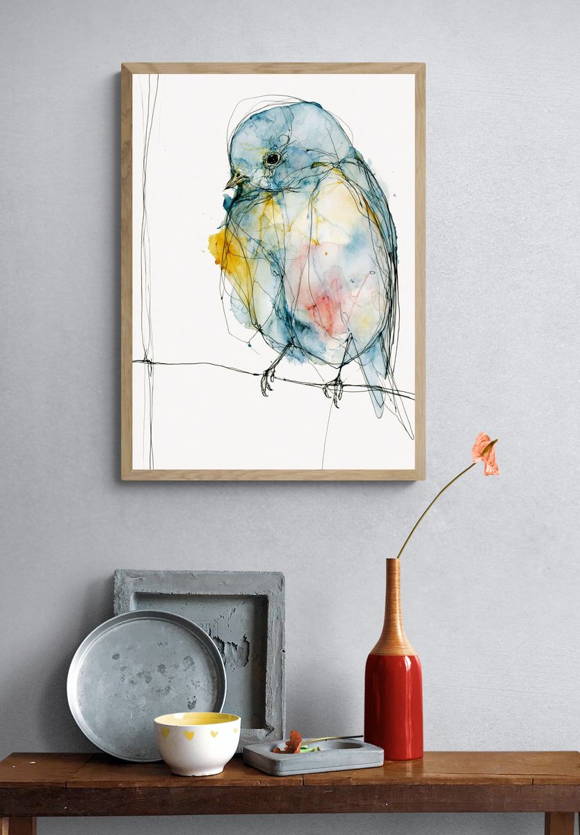 Pastel Bird Watercolor Print. — room view 3