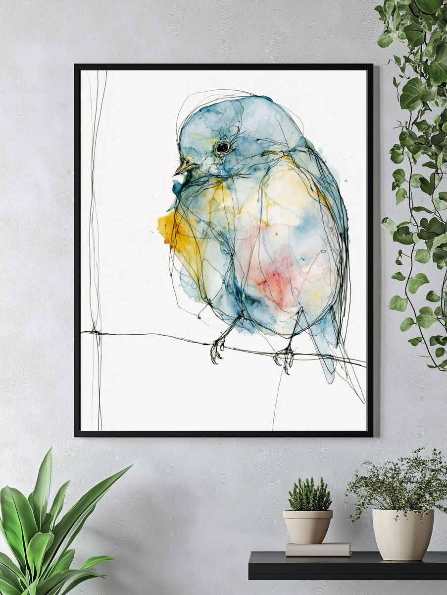 Pastel Bird Watercolor Print. — room view 4