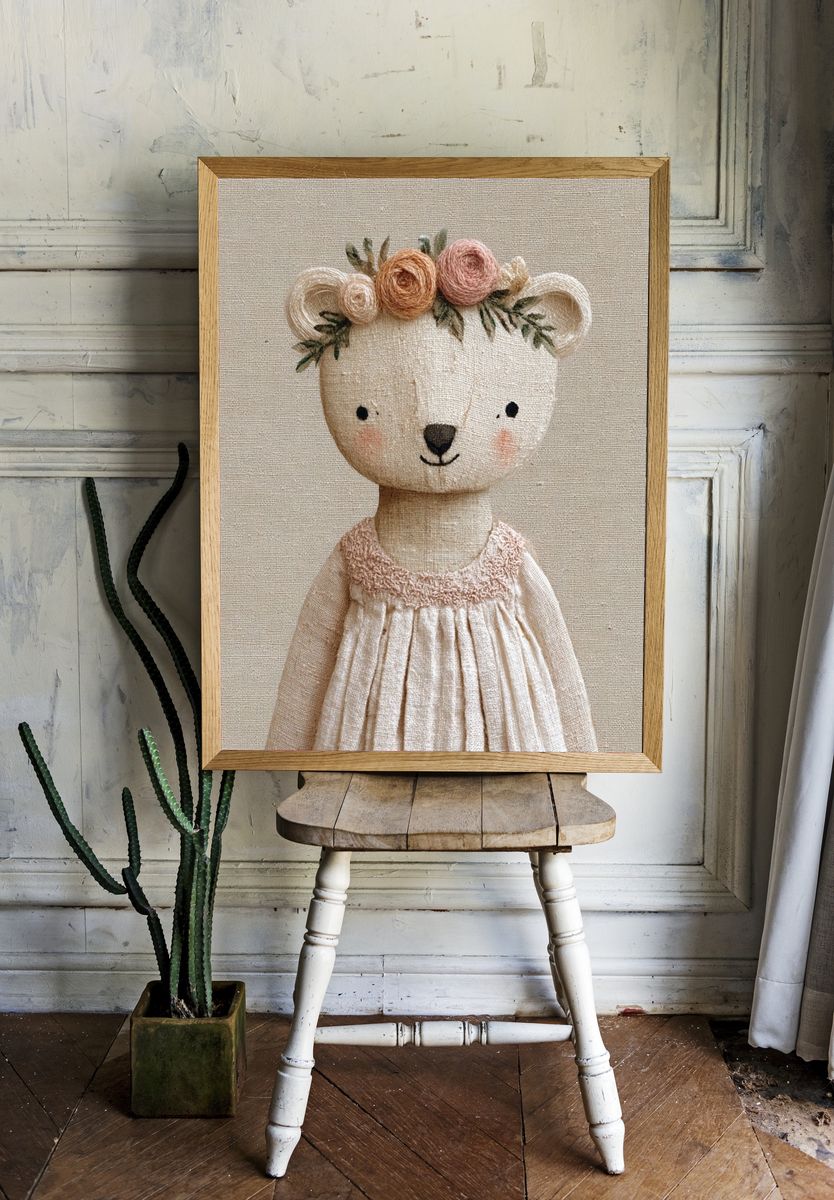 Floral Bear Illustration Poster. — room view 1