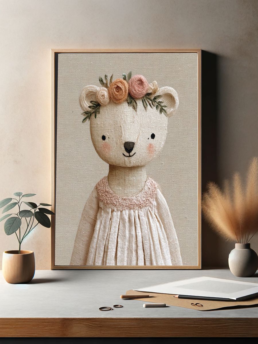 Floral Bear Illustration Poster. — room view 2