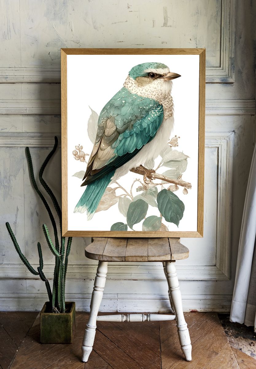 Teal Bird Illustration Poster. room preview