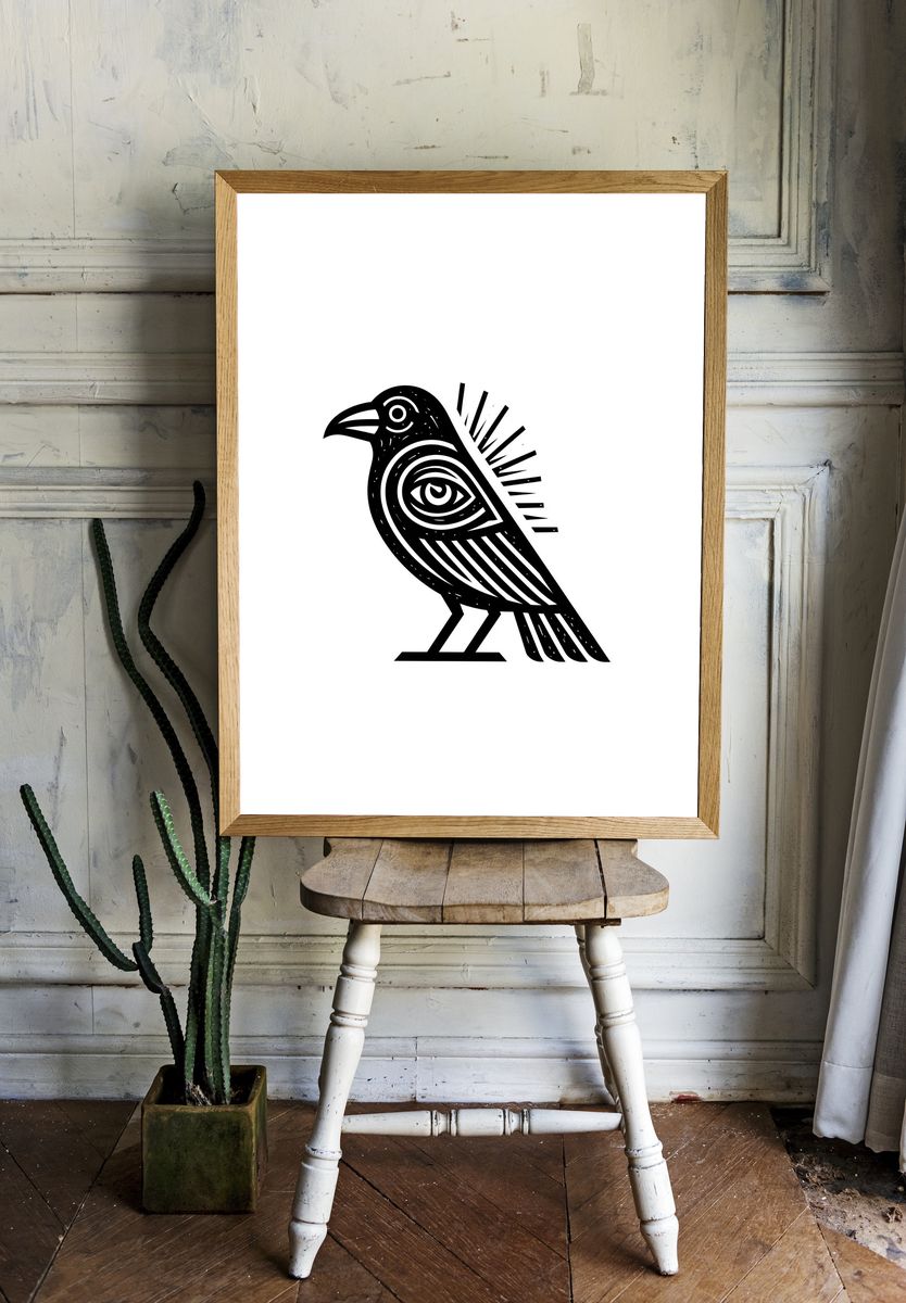 Stylized Bird Line Art Poster. — room view 1