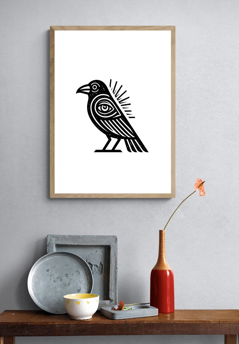 Stylized Bird Line Art Poster. — room view 3