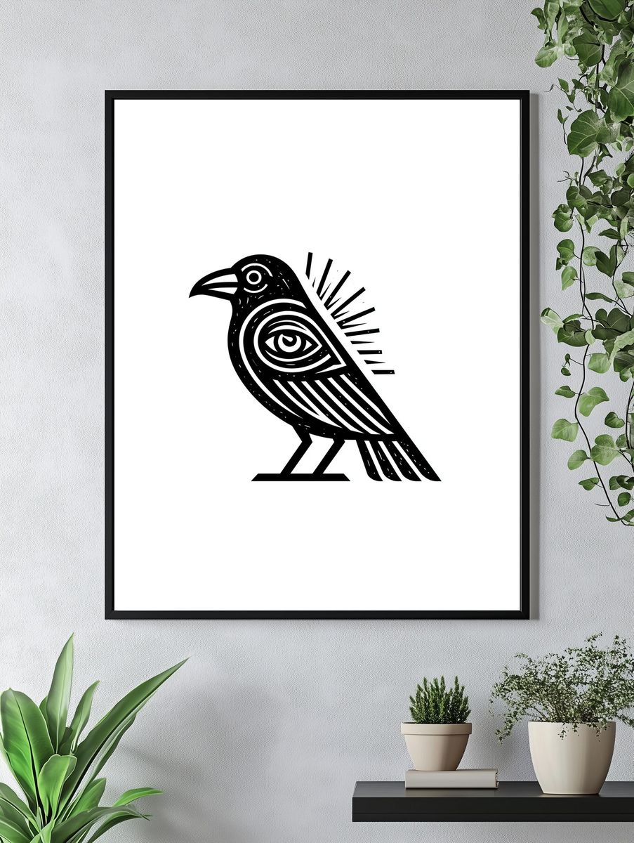 Stylized Bird Line Art Poster. — room view 4
