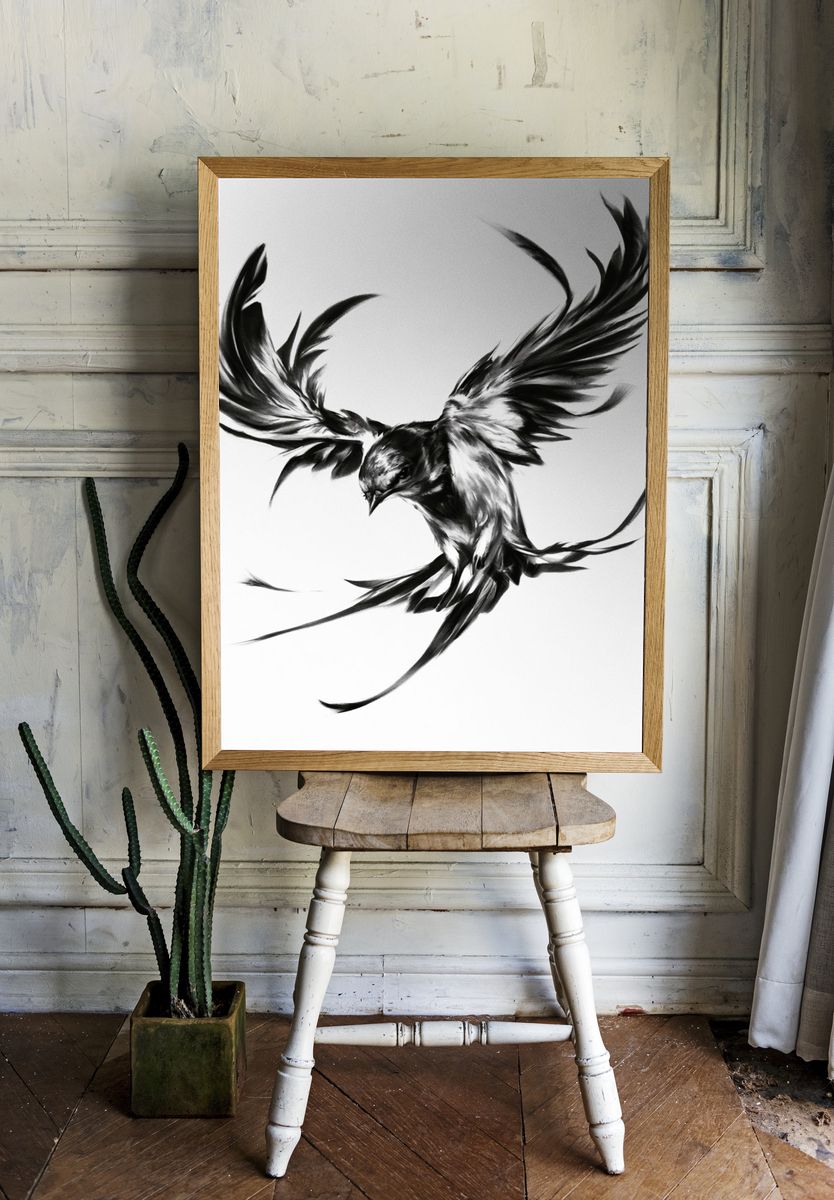 Soaring Bird Ink Poster. — room view 1