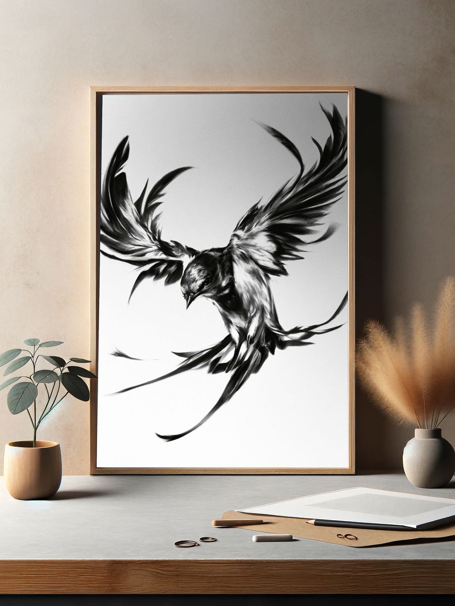 Soaring Bird Ink Poster. — room view 2