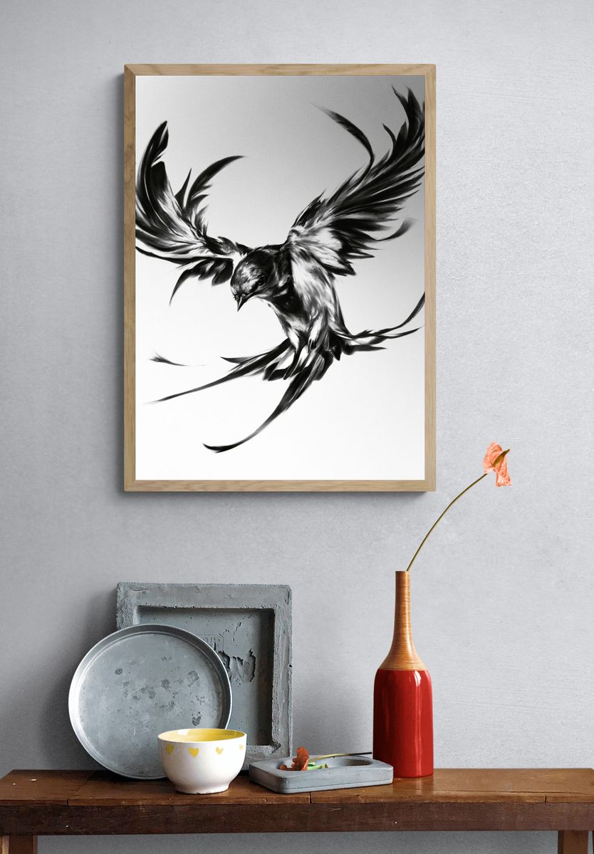 Soaring Bird Ink Poster. — room view 3