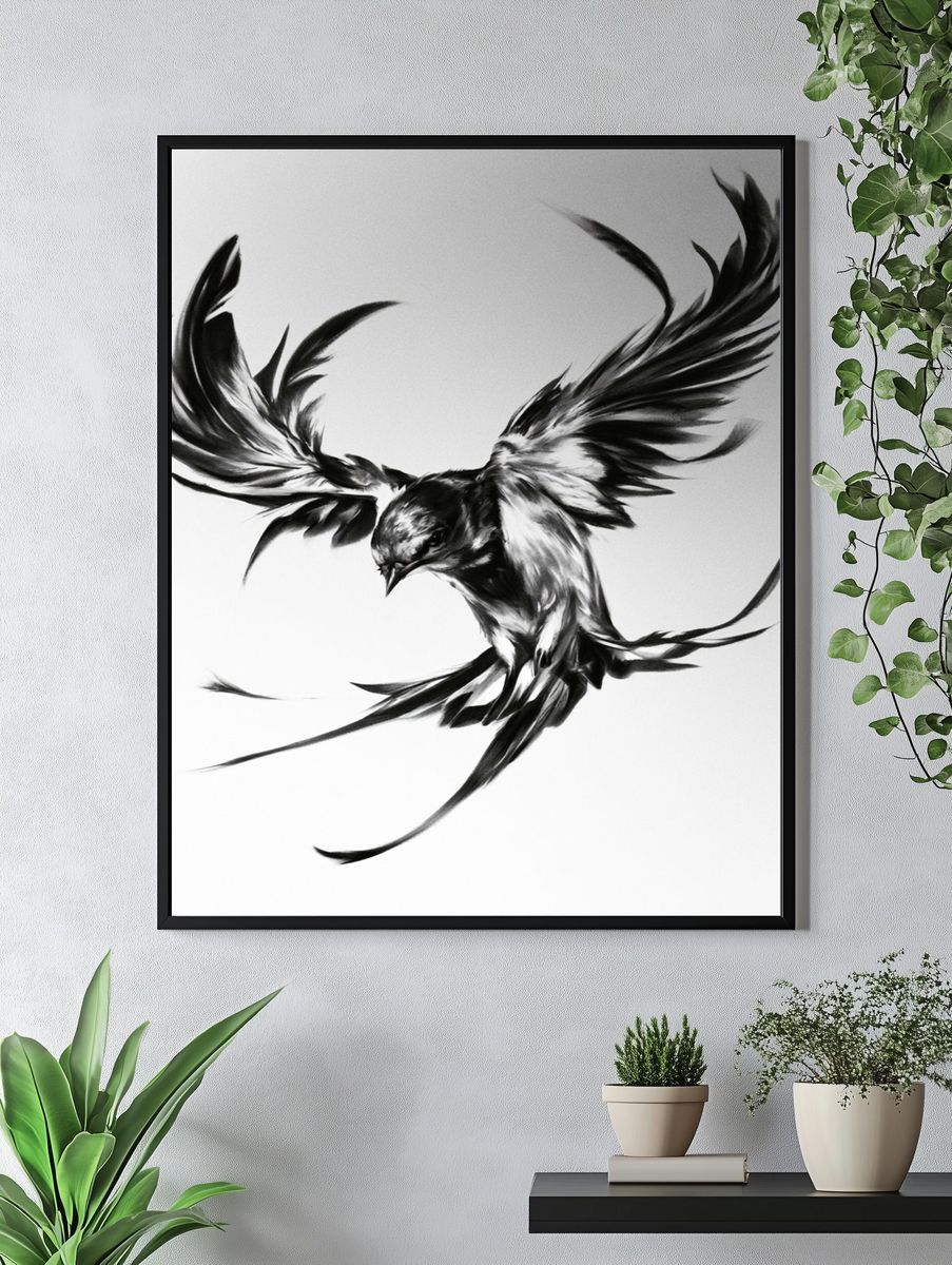 Soaring Bird Ink Poster. — room view 4