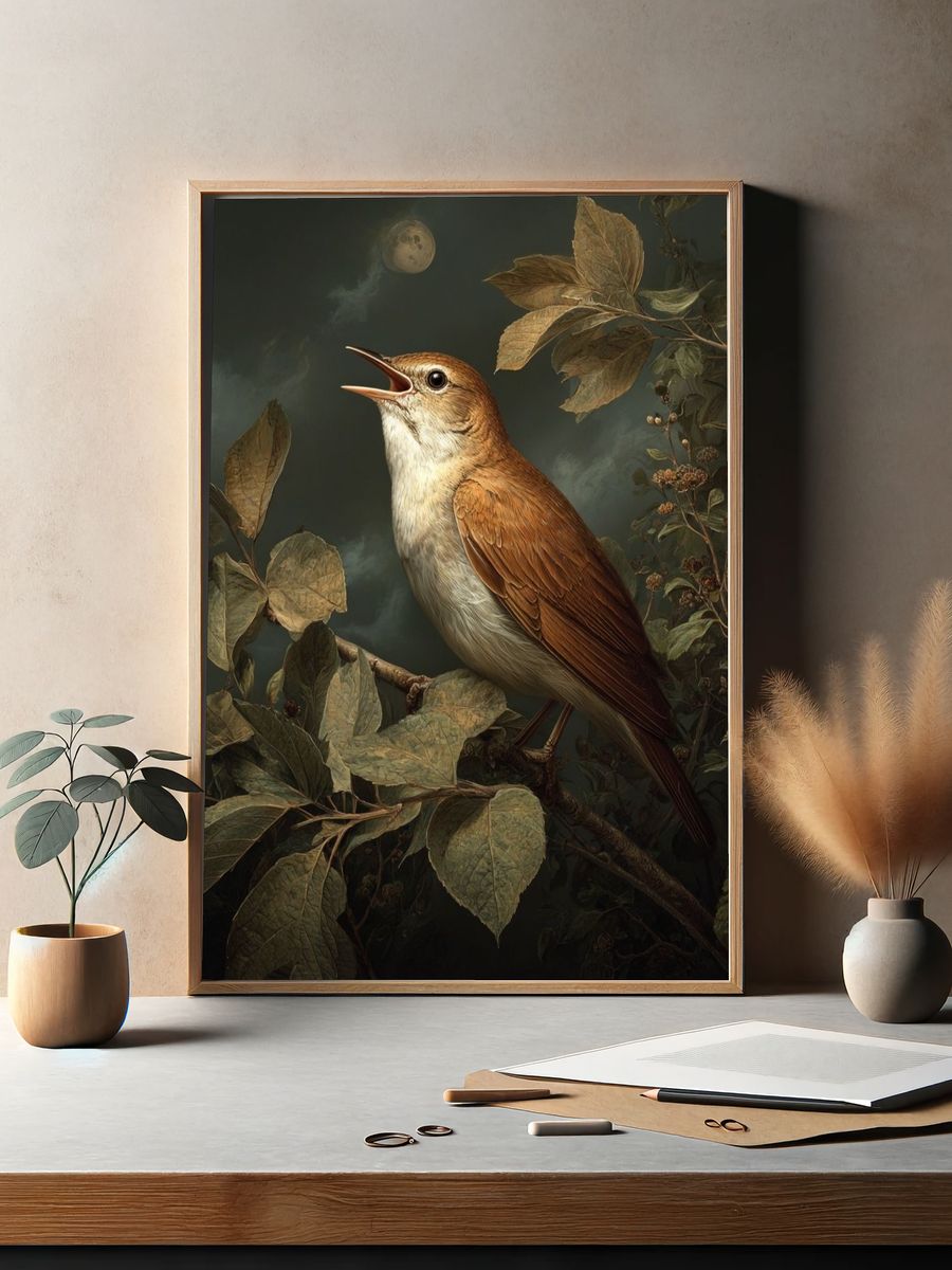Singing Bird at Night — Fine Art Print. — room view 2