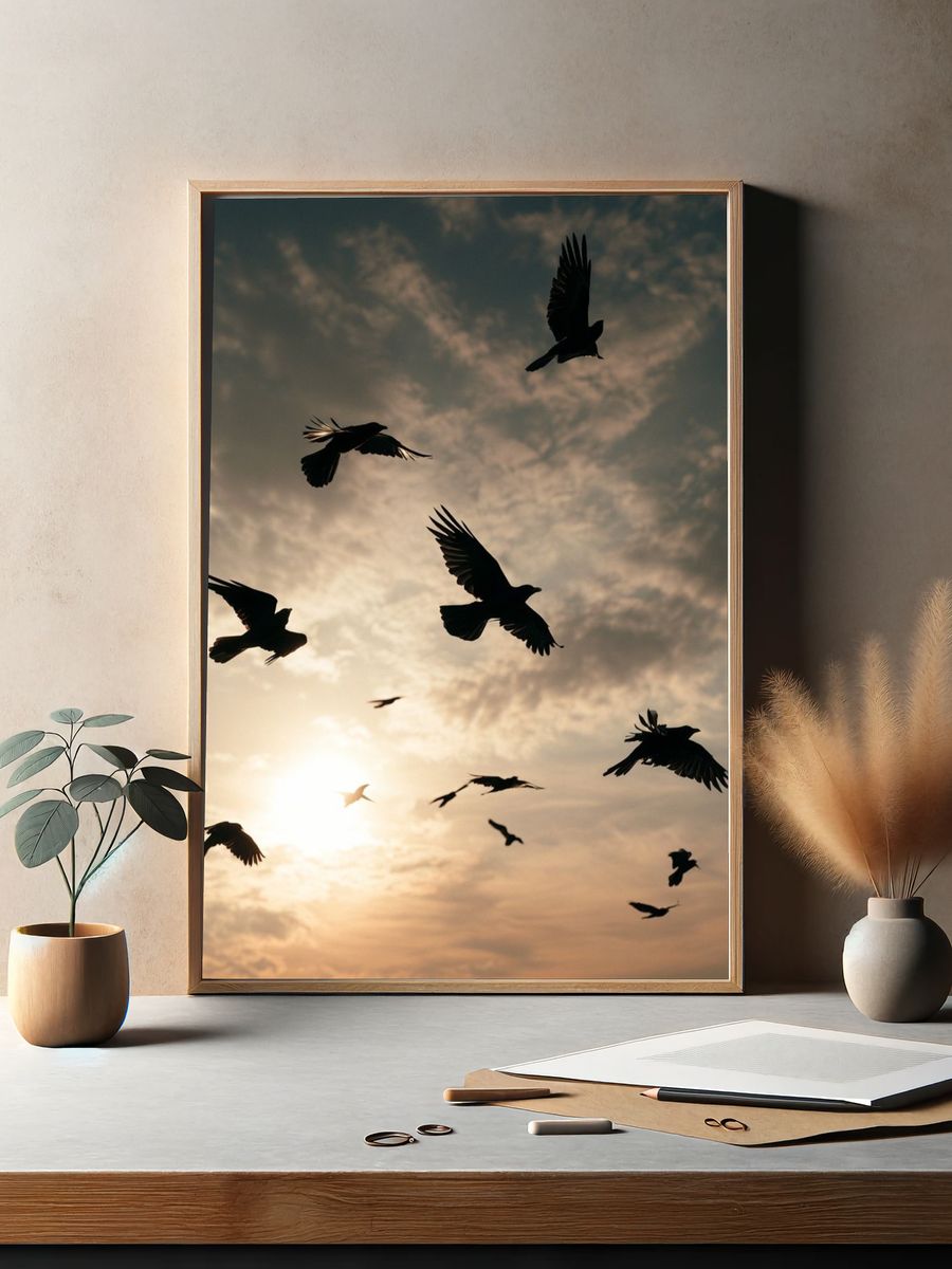 Birds at Sunset Photography Poster. — room view 2
