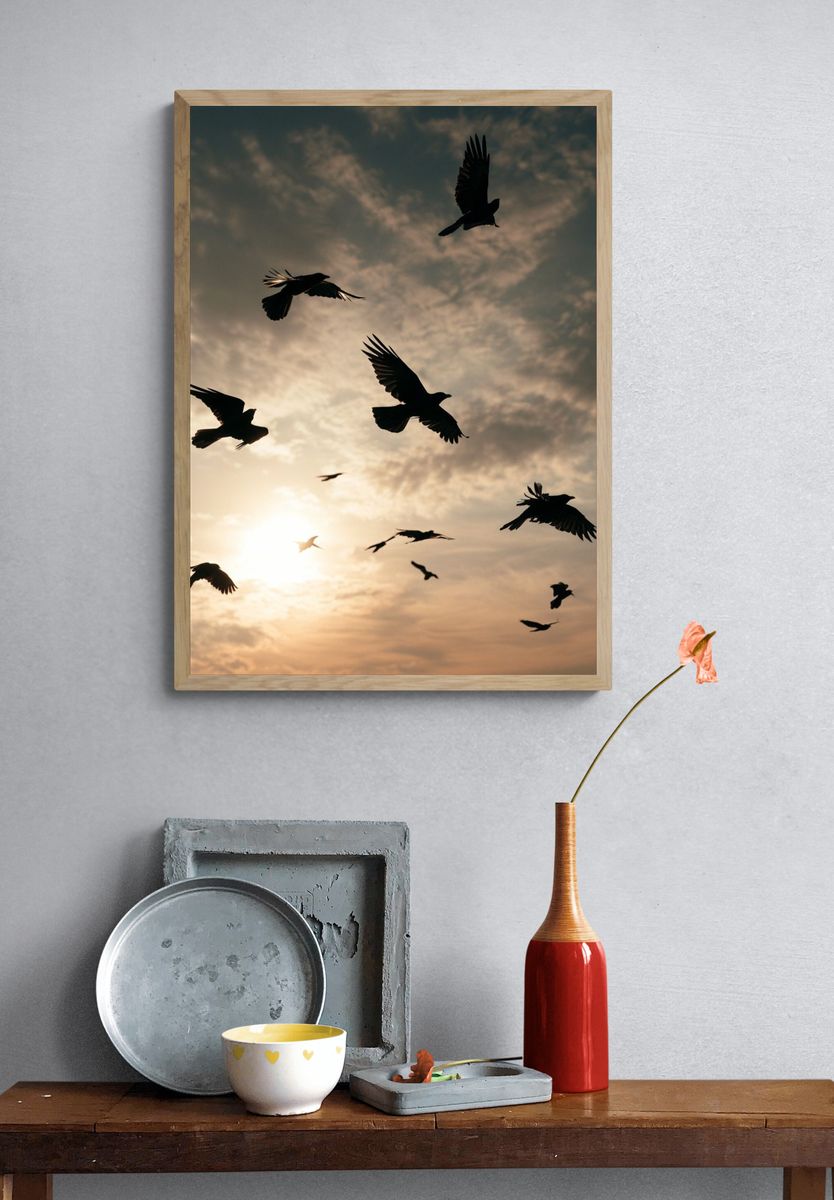 Birds at Sunset Photography Poster. — room view 3