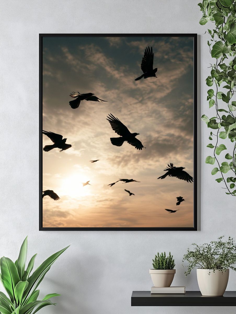 Birds at Sunset Photography Poster. — room view 4