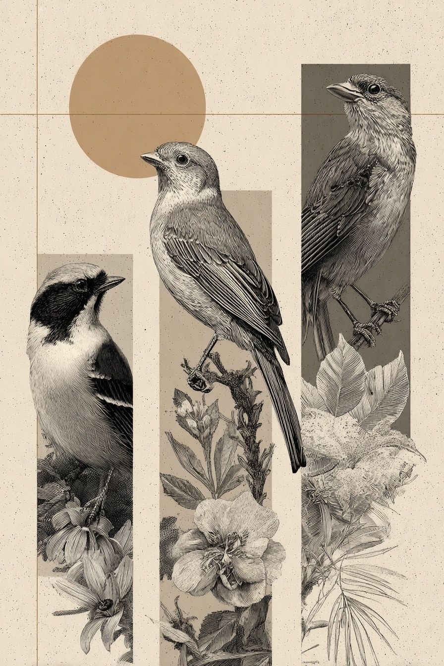 Botanical Birds Illustration Poster. poster detail