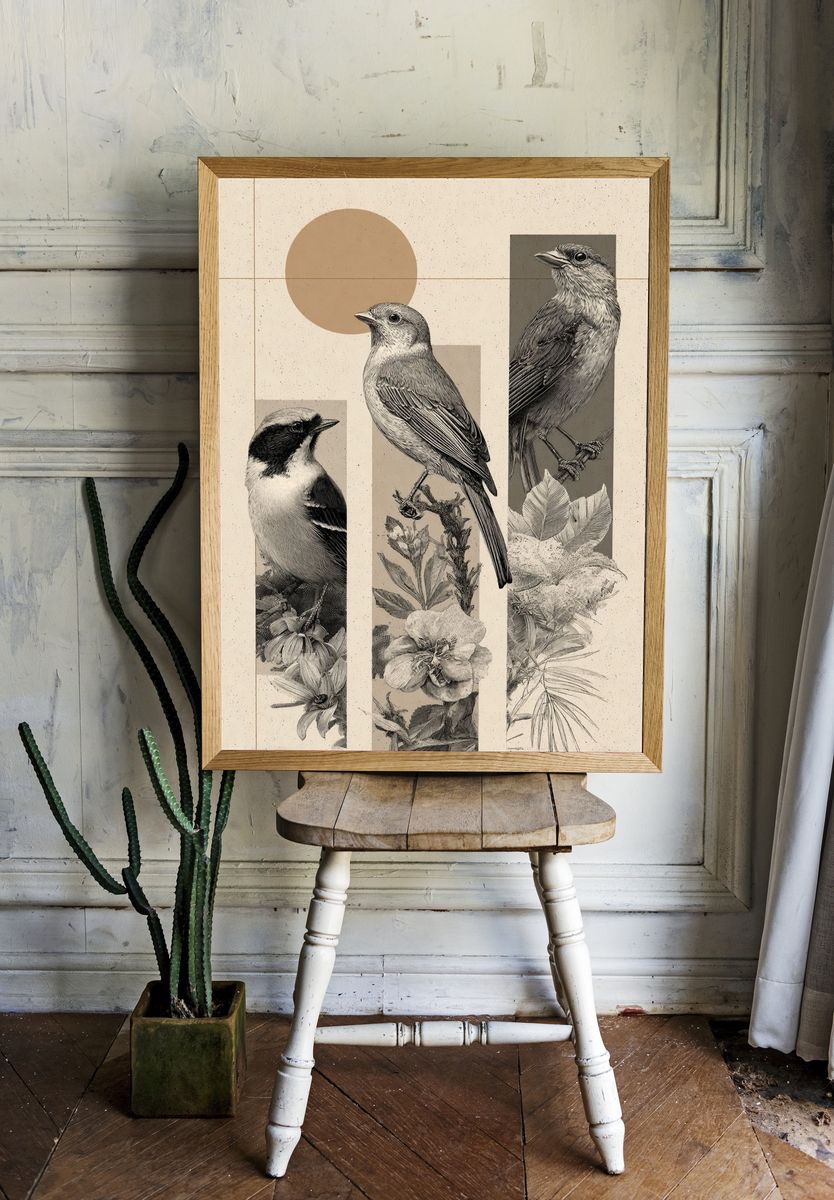 Botanical Birds Illustration Poster. — room view 1
