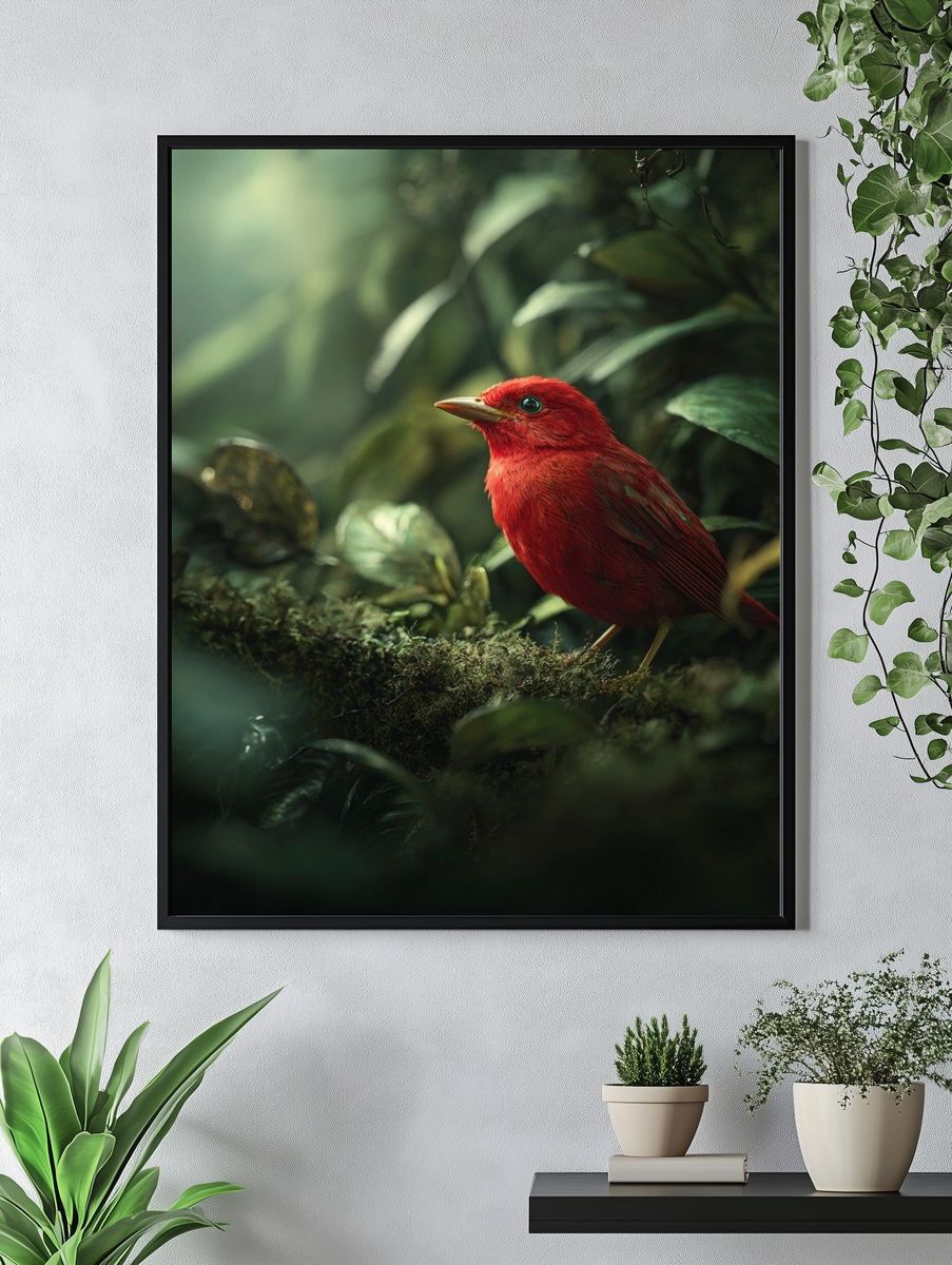 Scarlet Tanager Bird — Nature Print. — room view 4