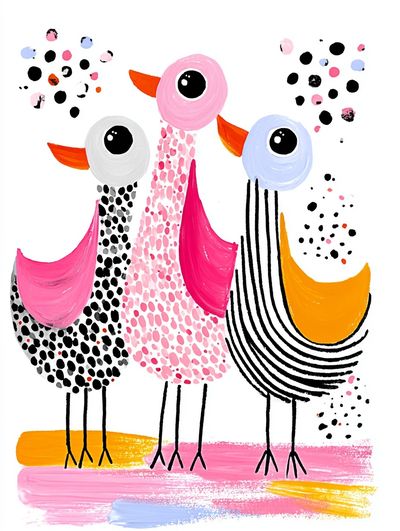 Playful Birds Illustration Poster. poster