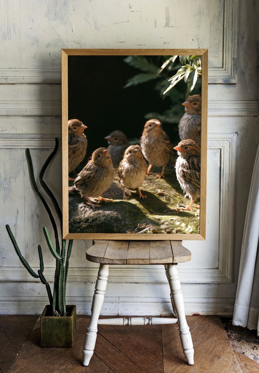 Baby Birds in Sunlight Poster. — room view 1