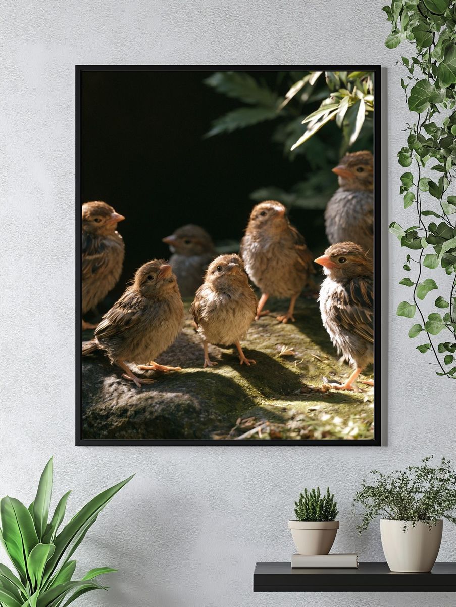 Baby Birds in Sunlight Poster. — room view 4