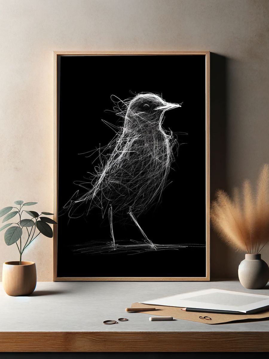 Abstract Bird Line Art Poster. — room view 2