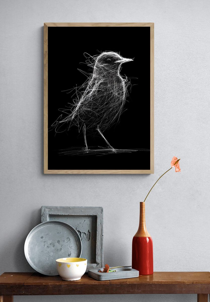 Abstract Bird Line Art Poster. — room view 3