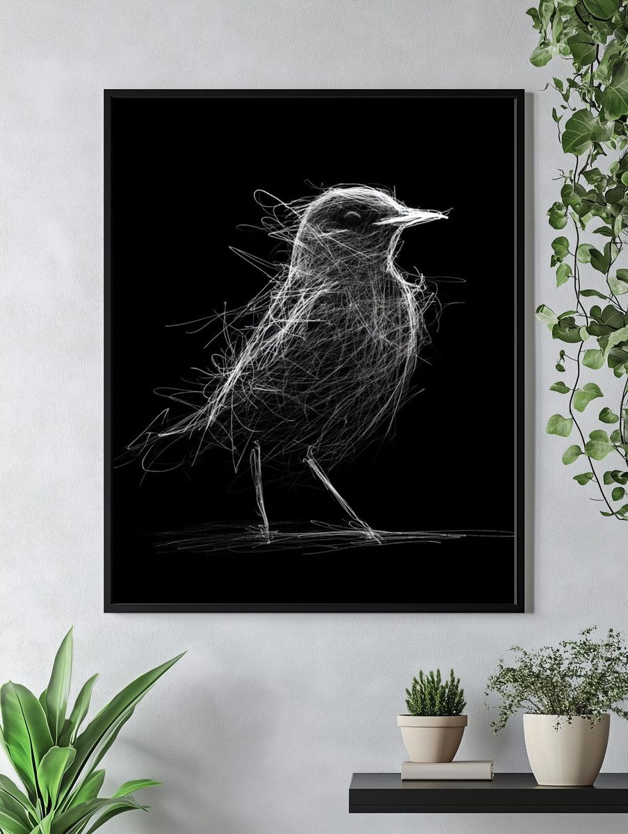 Abstract Bird Line Art Poster. — room view 4