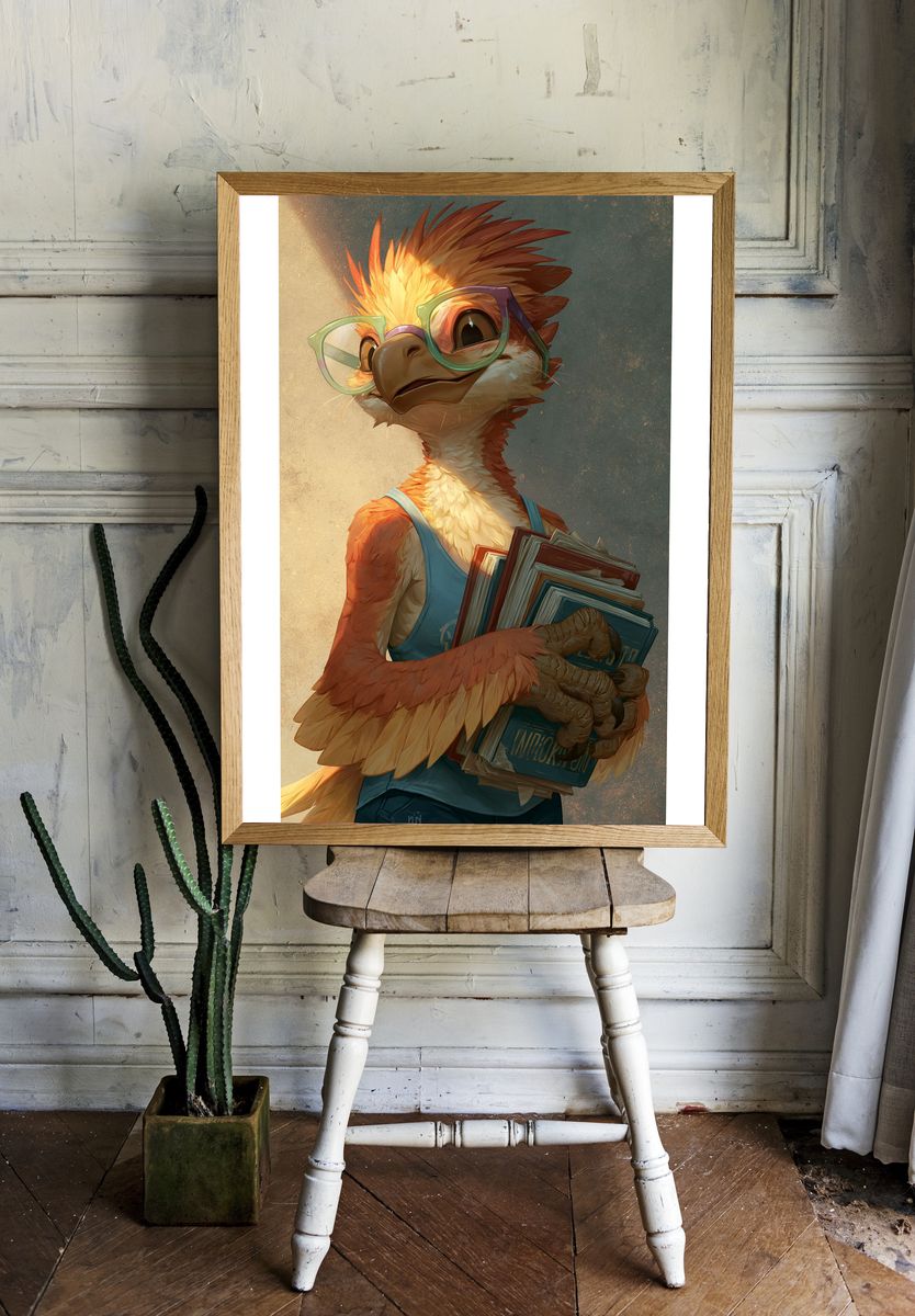 Bookish Bird Illustration Poster. — room view 1