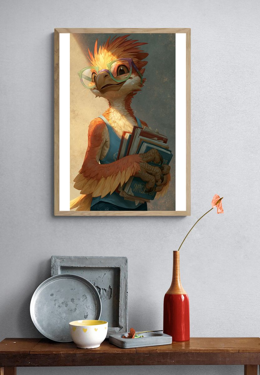 Bookish Bird Illustration Poster. — room view 3