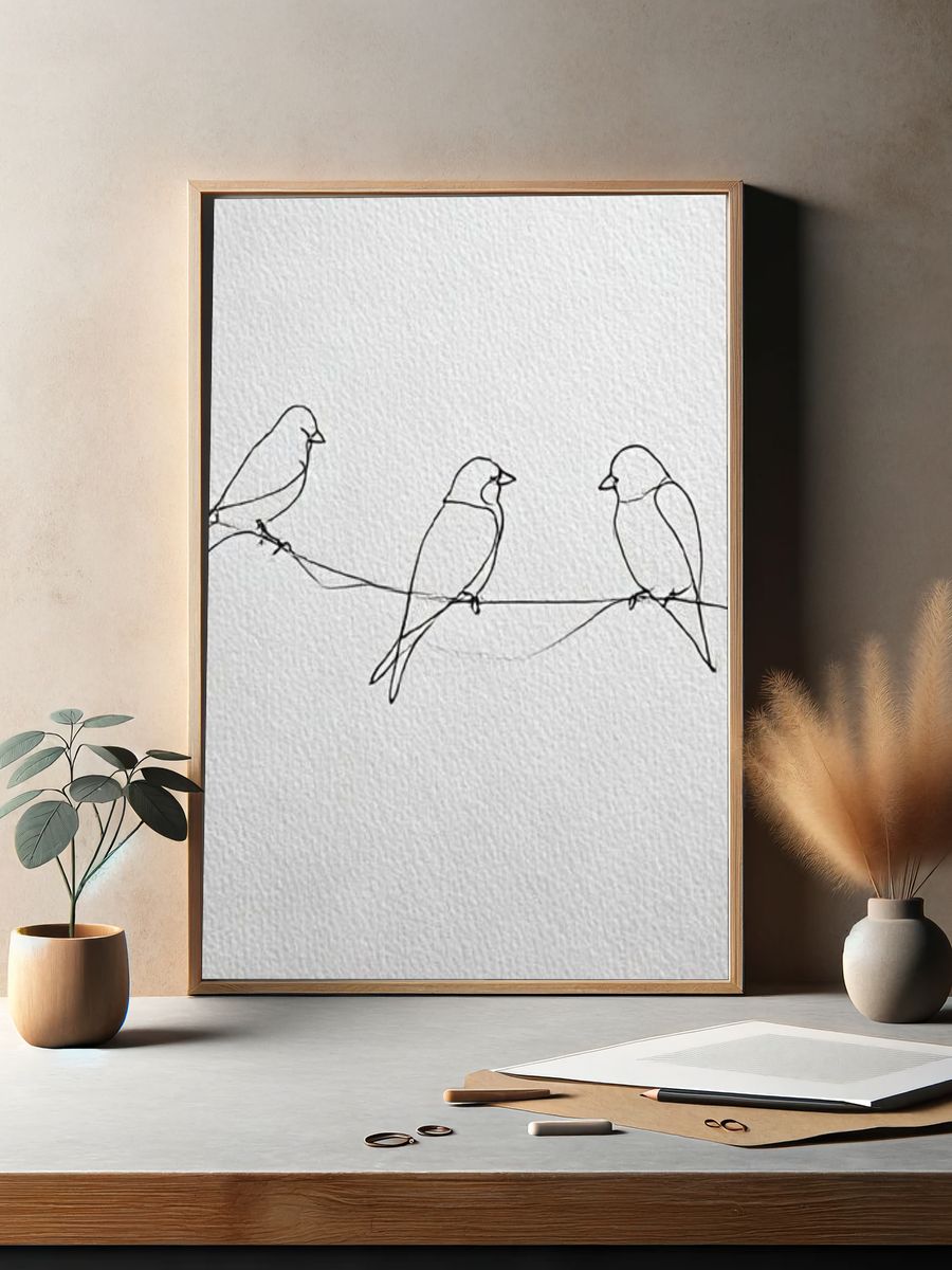Three Birds Line Art Poster. — room view 2