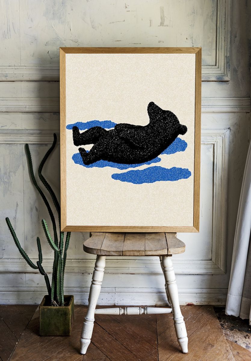 Relaxing Bear — Illustration Print. room preview