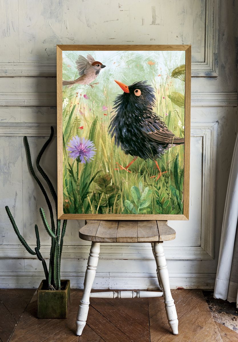 Garden Birds Watercolor Poster. — room view 1