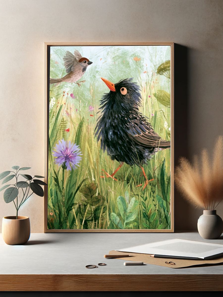 Garden Birds Watercolor Poster. — room view 2